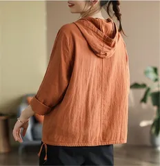 パーカー Tシャツ レディース ブラウス 春 夏 秋 リネン フード付き ガーゼ 長袖 シャツブラウス 綿麻トップス 着心地 半袖 大人 ゆったり CJfN518