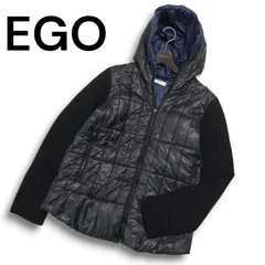 EGO' SONIA DE NISCO エゴ 秋冬★ 異素材 切替 中綿 フーデッド ジャケット ブルゾン Sz.44 レディース 黒 大きいサイズ