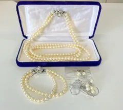 B-317　パール　アクセサリー　4点セット　ネックレス/ブレスレット/イヤリング/ブローチ　レディース　アクセサリー