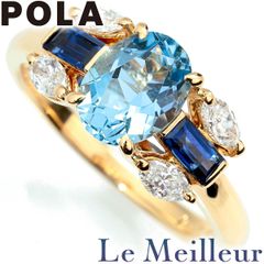 ポーラ POLA リング 指輪 アクアマリン 1.00ct サファイア 0.3ct K18YG 13号 中古 プレラブド 返品OK