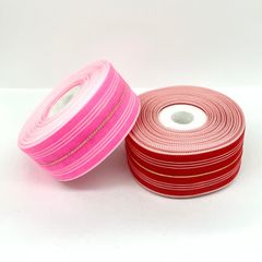 特価】人絹リボン ラッピング 約30m 幅約36mm 赤・ピンク混合 金ライン