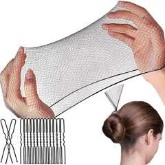 【人気商品】ヘアピン シニヨンネット アシアナネット 簡単にお団子メイク Uピン50本セット まとめ髪 55CM ヘアネット Mサイズ (Ｍ(ﾛﾝｸﾞﾍｱ/ｾﾐﾛﾝｸﾞ) 髪束ねネット60枚 ブラック)