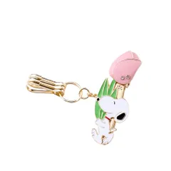 [スリーカラット] PEANUTS バッグキークリップ mini スヌーピーとチューリップ キークリップ キーホルダー バッグチャーム スヌーピー グッズ (ピンク) [ピンク]