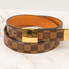 ルイヴィトン ダミエ サンチュール キャレ ベルト  85/34  LOUIS VUITTON ゴールドバックル ブラウン M6802