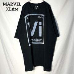 【MARVEL】マーベル 周期元素 ビブラニウム Vibranium キャラクター アメコミ　プリントロゴ　オーバーサイズ　半袖Tシャツ　クロ　XL US古着