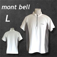 mont bell モンベル メンズ 半袖カットソー  L  ハーフジップ  アウトドア STYLE# 1104928  ホワイト×グレー系(F027)★