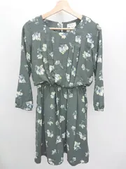 ◇ ⊇ Te chichi TERRASSE テチチ テラス 花柄 長袖 ミニ ワンピース サイズM ダークグリーン系 マルチ レディース P  【1409090014604】のサムネイル