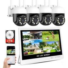 防犯カメラ ワイヤレス 12インチ LCDモニター 一体型NVR 屋外 自動追跡 2560P 500万画素 4台セット