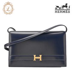 HERMES エルメス  ショルダーバッグ アニー  プッシュロック ネイビー　ボックスカーフ（ゴールド金具）レディースバッグ　ブランド【中古】【送料無料】