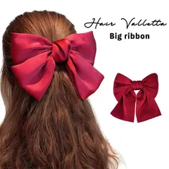 リボン 大きめ ヘアバレッタ レッド 赤 髪飾り コスプレ ロリータ
