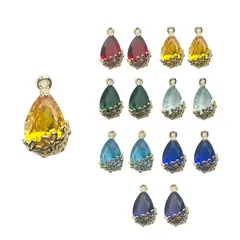 【最短発送】7色14セット 花座ライン チャーム パーツ カン付き ガラス 【CRSHIP】ガラスストーン しずく 雫 ピアス イヤリング 金属ネックレス ブルー 緑 赤 アクセサリー 台座ゴールド ハンドメイド マスクチェーン メガネチェーン (14点 スト