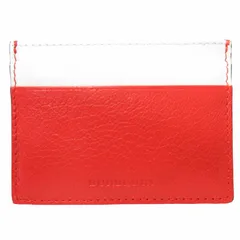 バーバリー BURBERRY 美品 レザー カードケース 名刺入れ 定期 ロゴ刻印 薄型 コンパクト バイカラー 赤 白 レッド ホワイトのサムネイル