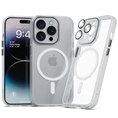 miak for iPhone 14 Series Case. Strong Magnetic Compatible with Magsafe Camera Lens Full Cover Case (14 Pro Translucent)