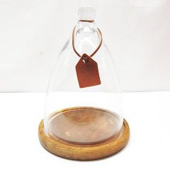 DULTON ダルトン GALASS CLOCHE ガラスクローシェ Sサイズ グラスドーム ガラスドーム ウッドトレイ 円形 革タグ付き ディスプレイ用品 D173Z