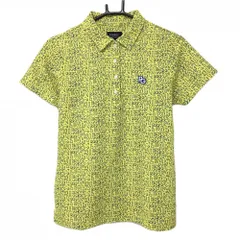 【超美品】パーリーゲイツ 半袖ポロシャツ イエロー×ブルー ロゴ総柄 ニコちゃん総柄  レディース 1(M) ゴルフウェア PEARLY GATES