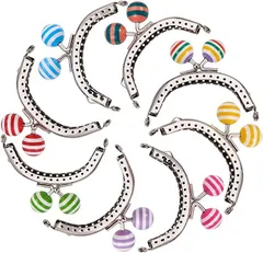 PH PandaHall 8個セット がま口 口金 鉄製 小さめくちがね 留め金 ロック 財布＆小銭入れ フレーム ハンドル くし型 半円形 口金パーツ カラフル あめ玉付き 縫い付けタイプ 手作り(プラチナ（63x80～82x9.5mm）8個)