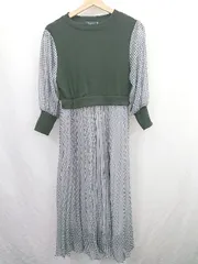 ◇ Θ La-gemme ラジェム 柄入り 長袖 ロング丈 ワンピース サイズM グレー ブラック系 レディース E  【1507250001799】