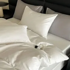 【迅速発送】掛け布団カバー ダブル 綿100％ サテン織り 100番手双糸 超長綿 400本高密度生地 ホテル仕様 防ダニ 掛けふとんカバー ふとんカバー 布団カバー シルクのような肌触り 北欧 滑らか 柔らかい (190ｘ210cm ホワイト)