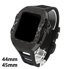 アップルウォッチ 44mm/45mm カーボンケース 高級ケース カバー オールブラック S4/5/6/SE/8/9 対応 BLACKOUT
