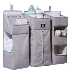 【特価商品】Sunveno おむつストッカー おむつ収納 べビーベッド 収納 ベッドサイド 吊り下げ式 おもちゃ 出産祝い(グレー)