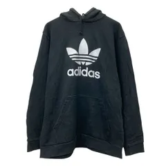 adidas プリントスウェット パーカー L ブラック ホワイト アディダス プルオーバー ビッグプリント 古着卸 アメリカ仕入 a709-6108