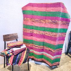 インド刺繍 つぎはぎ パッチワーク ラグマット インテリアカバーブランケット