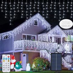 【在庫セール】防水 防水 クリスマスライト DIY TYPEC充電可能 連結可能 10M 400球 ホワイト ベランダ・バルコニー・フェンス・屋根の軒など飾りライト イルミネーション クリスマス つらら LEDイルミネーション 【大型ソーラーパネル】ソーラー