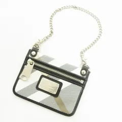 バーバリーブルーレーベル BURBERRY BLUE LABEL パスケース カードケース 定期入れ プレート チェーン レザー チェック 黒 グレー ブラック ■SM3のサムネイル