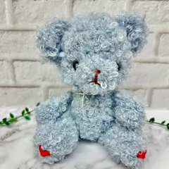 あみぐるみ　水色のテディベア風なクリクリ毛のくまさん