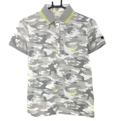★特価★【美品】アディダス 半袖ポロシャツ グレー×白 カムフラ調総柄 襟3ライン adipure  レディース M/M ゴルフウェア adidas