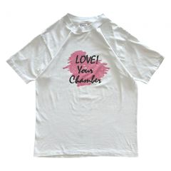 L 80s ヴィンテージ USA製 Hanes ハート メッセージ Tシャツ シングルステッチ コットンポリ バックプリント オフホワイト ピンク