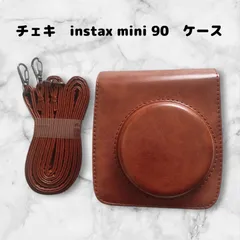 チェキ　instax mini 90　ケース　カメラバッグ　ストライプ　　茶