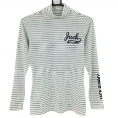 ★特価★【超美品】ジャックバニー 長袖ハイネックシャツ 白×グリーン ボーダー ロゴプリント インナー  レディース 0(S) ゴルフウェア Jack Bunny