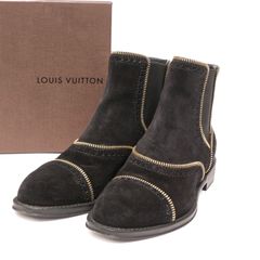 ルイヴィトン 靴 ショート ブーツ ヒール ジップ ファスナー ジッパー レザー 本革 スウェード 黒 ブラック black LOUIS VUITTON