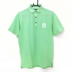★値下げ★フットジョイ 半袖ポロシャツ ライトグリーン×白 ボタンダウン ビッグロゴ刺しゅう メンズ M ゴルフウェア FootJoy