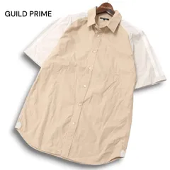 【美品】 GUILD PRIME ギルドプライム 春夏 袖ライン★ ラグラン切替 半袖 シャツ Sz.3 メンズ ベージュのサムネイル