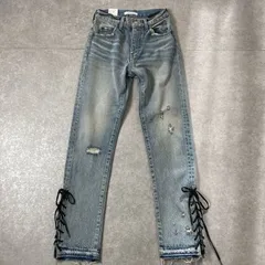 定価13,800円◆新品タグ付き未使用品♪MOUSSY◆レザーリボンヘム ヴィンテージ加工 スキニーデニムパンツ◆w25