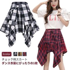 スカート 巻きスカート 風 チェック ミニスカート シャツ腰巻き風スカート リボン ダンス ダンススカート スカート ボトムス ミニ チェック