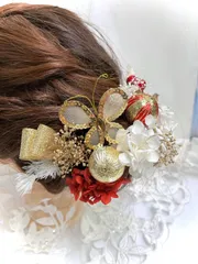72 成人式　結婚式　髪飾り　和玉　前撮り　ヘアアレンジ　金箔