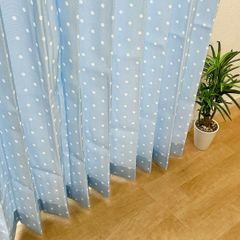 【非遮光カーテン】厚地カーテン　水玉柄　ブルー　巾100cm×丈178cm　2枚組