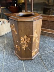 木彫り　木製　ダストボックス　ゴミ箱　六角形　レトロ　昭和レトロ　カントリー　アンティーク　ヴィンテージ
