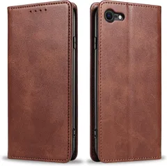 【W05】iPhone7／8 SE2 SE3対応 カート収納手帳型レザーケース（ブラウン）
