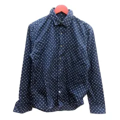 コムサイズム COMME CA ISM ステンカラーシャツ ドット 長袖 M 紺 ネイビー /AU
