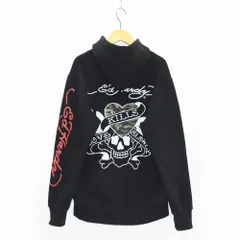 DON ED HARDY エドハーディ LOVE KILLS SLOWLY ラブキル スカル ハート 迷彩 ジップアップ パーカー フーディ バックプリント メンズ L ブラック 黒 42253603のサムネイル