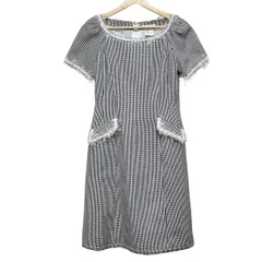 Rene(ルネ) ワンピース サイズ36 S レディース美品  - 白×黒 半袖/ひざ丈/フリンジ/TISSUE