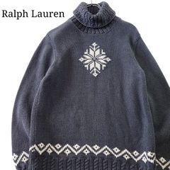 【80~90s】Ralph Lauren ラルフローレン タートルネック コットンニット 雪 グレー 緑タグ