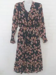 ◇ carriefranca 花柄 カシュクール シアー 長袖 膝下丈 ワンピース ブラック レッド ベージュ レディース P  【1302170002617】