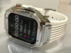 シルバーホワイト　アップルウォッチバンド ラバーベルト ステンレス カバー　Apple Watch ケース 44mm 45mm 4 5 6 7 8 9 se メンズ レディース スポーツ  ホールバックルモデル