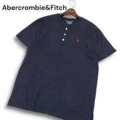 Abercrombie&Fitch アバクロンビー＆フィッチ トナカイ刺繍 半袖 ヘンリーネック カットソー Tシャツ Sz.L メンズ ネイビー