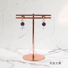 NO.154　天然石　128面カット水晶約6mmとアメジスト約6mm　ピアス